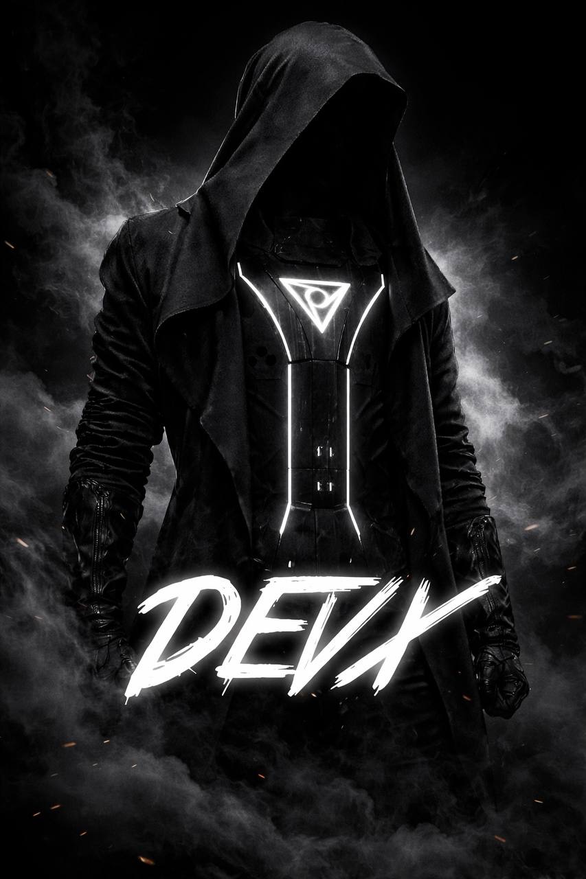 ARSEN Y - Leader of DEVX, hooded figure with glowing emblem